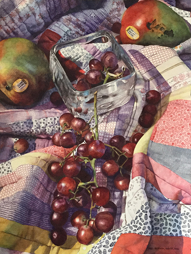 grapes and other fruit on blanket art
